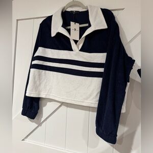 7 For All Mankind Women's Cropped Terry Cloth V-Neck Sweater and Shorts